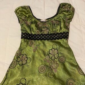 Floral green silk blouse